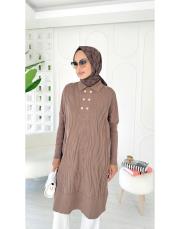 altın düğmeli merserize oversize tunik latte 2