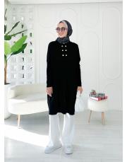 altın düğmeli merserize oversize tunik siyah 2