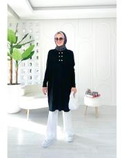 altın düğmeli merserize oversize tunik siyah 3