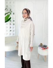 altın düğmeli merserize oversize tunik taş 3