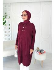 altın düğmeli merserize oversize tunik bordo 2