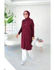 altın düğmeli merserize oversize tunik bordo 3