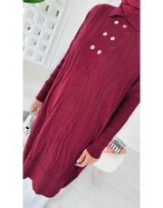 altın düğmeli merserize oversize tunik bordo 4