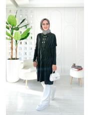 altın düğmeli merserize oversize tunik haki