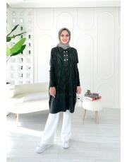 altın düğmeli merserize oversize tunik haki 2