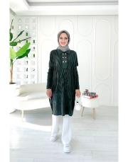 altın düğmeli merserize oversize tunik haki 3