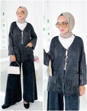 yale pamuk triko dantelli hırka siyah