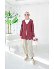 yale pamuk triko dantelli hırka bordo 2