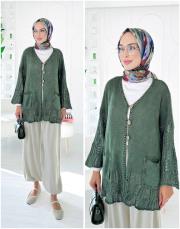 yale pamuk triko dantelli hırka haki