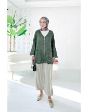 yale pamuk triko dantelli hırka haki 2