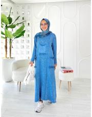 sırma püsküllü pamuk triko elbise mavi