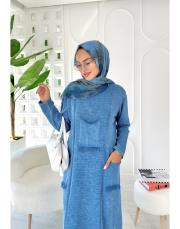 sırma püsküllü pamuk triko elbise mavi 2