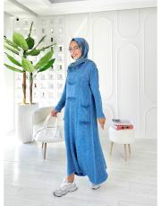 sırma püsküllü pamuk triko elbise mavi 3