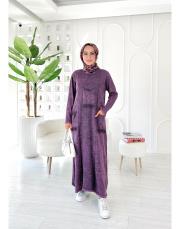 sırma püsküllü pamuk triko elbise mor 2