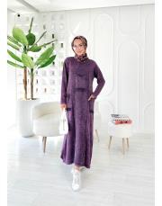 sırma püsküllü pamuk triko elbise mor 3