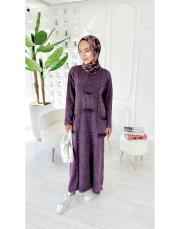 sırma püsküllü pamuk triko elbise mor 4