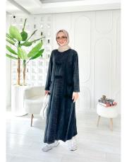 sırma püsküllü pamuk triko elbise siyah