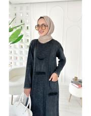 sırma püsküllü pamuk triko elbise siyah 2