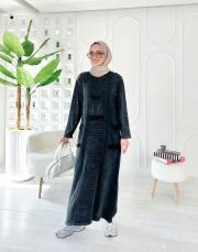 sırma püsküllü pamuk triko elbise siyah 3