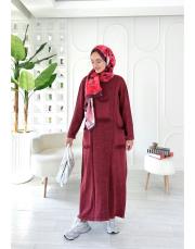 sırma püsküllü pamuk triko elbise bordo