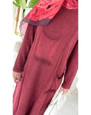 sırma püsküllü pamuk triko elbise bordo 4