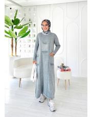 sırma püsküllü pamuk triko elbise gri 3