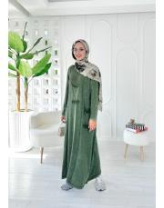 sırma püsküllü pamuk triko elbise haki 2