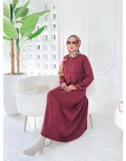 2553 pamela pamuk ip triko elbise bordo