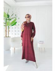 2553 pamela pamuk ip triko elbise bordo 2