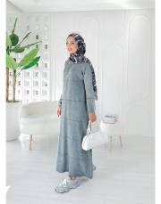 2553 pamela pamuk ip triko elbise gri