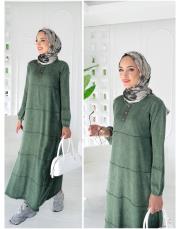 2553 pamela pamuk ip triko elbise haki