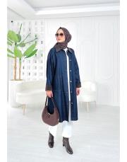 lucas denim kadife detaylı kap lacivert