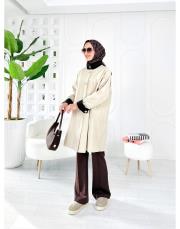 camila oversize kadife detaylı astarlı trenç bej