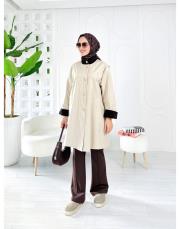 camila oversize kadife detaylı astarlı trenç bej 3