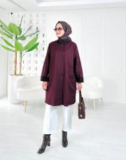 camila oversize kadife detaylı astarlı trenç bordo 3