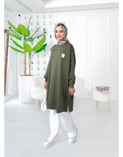 salta  iki ip diz altı salaş tunik haki