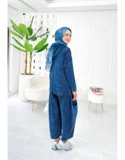 melanin pamuk triko şalaş pantolonlu takım lacivert 3