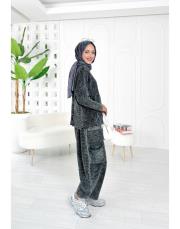 melanin pamuk triko şalaş pantolonlu takım siyah