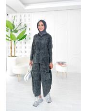 melanin pamuk triko şalaş pantolonlu takım siyah 2