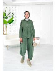 melanin pamuk triko şalaş pantolonlu takım haki