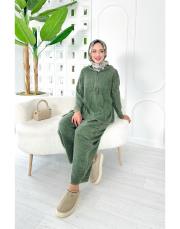 melanin pamuk triko şalaş pantolonlu takım haki 2