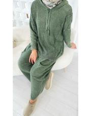 melanin pamuk triko şalaş pantolonlu takım haki 3