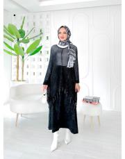 luna pamuk triko file tunik siyah