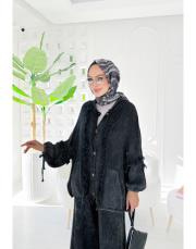 elsa pamuk püsküllü triko hırka siyah 3