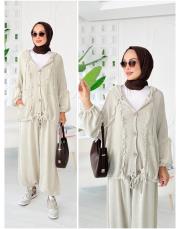 elsa pamuk püsküllü triko hırka taş