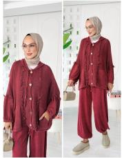 elsa pamuk püsküllü triko hırka bordo