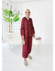 elsa pamuk püsküllü triko hırka bordo 3