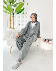 elsa pamuk püsküllü triko hırka gri