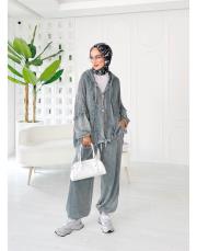 elsa pamuk püsküllü triko hırka gri 2