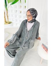 elsa pamuk püsküllü triko hırka gri 3